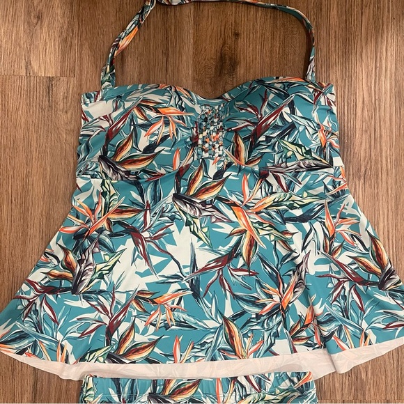 Swimsuits For All Bathing Suit Set Top Bottoms Sz 12 Teal Tropical High Waisted - Picture 3 of 11